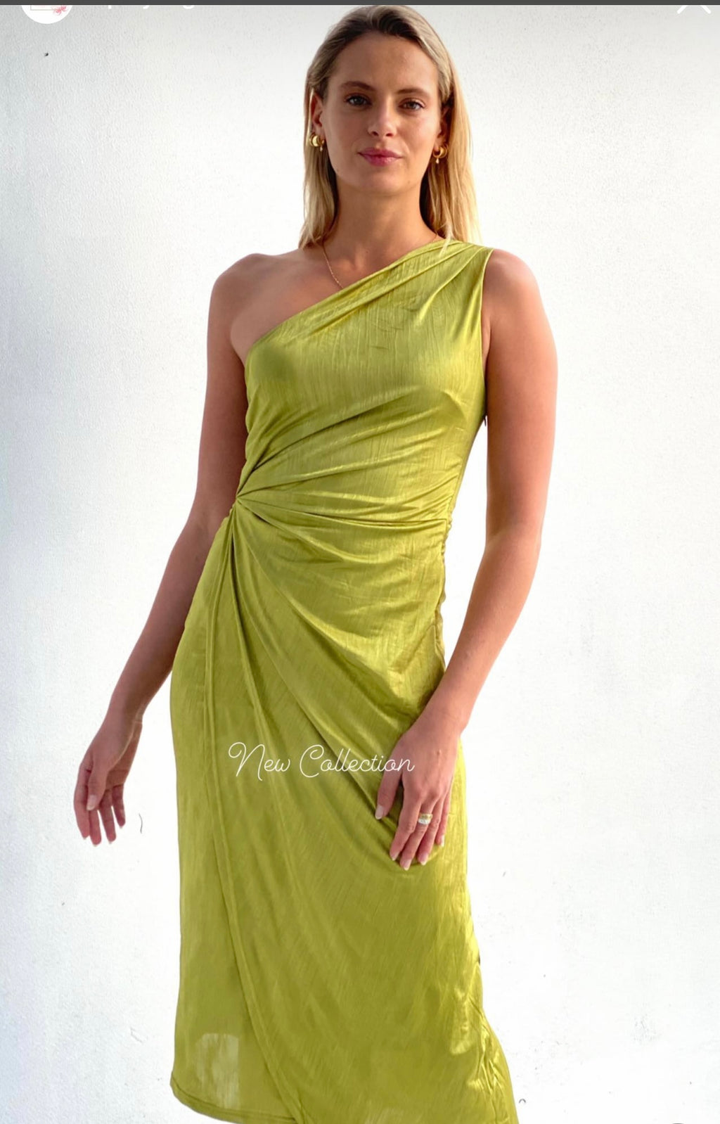 One shoulder Patrice dress in lime