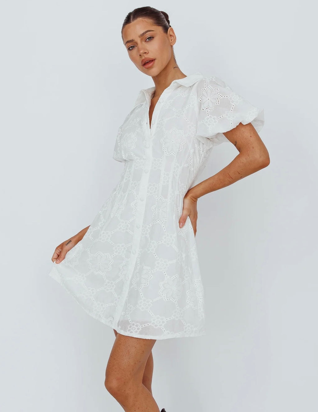 Tia white embroidery mini dress