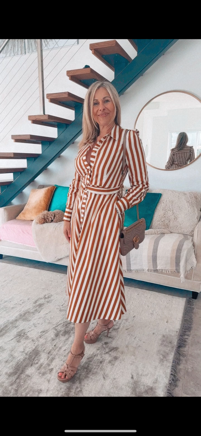 Paris gold striped long dress with pockets